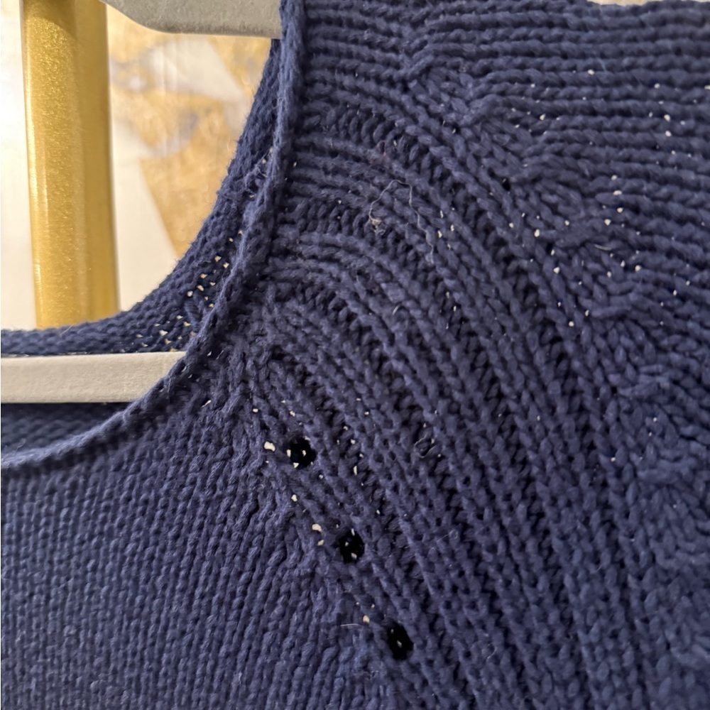 J.CREW NWOT Navy Blue Women's Sweater pointelle -knit layer preppy - Picture 9 of 12